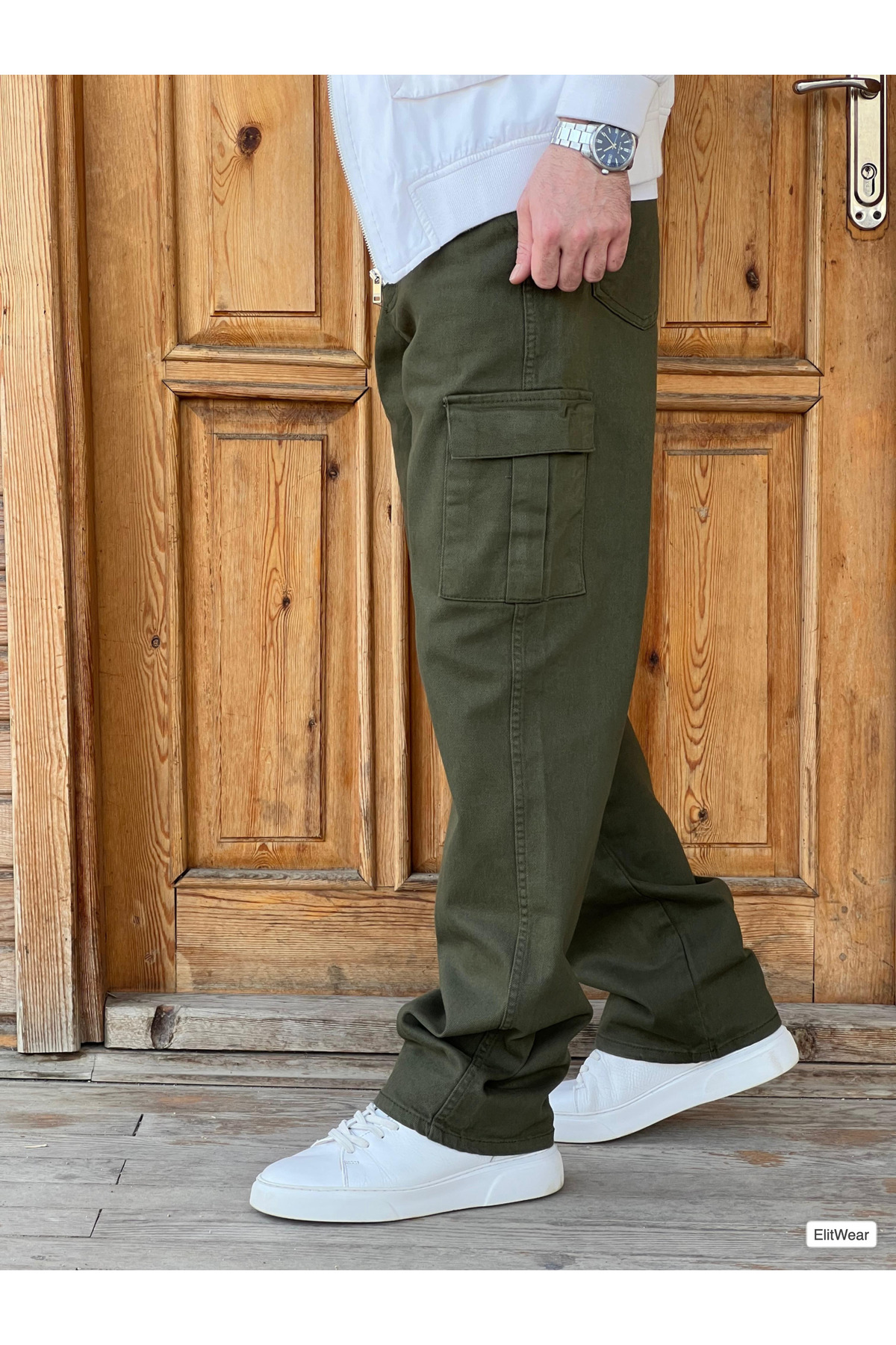 Erkek Kargo Cepli Baggy Gabardin Beli Kemerli Pantolon — خاکی WP-KCBGBK1 — تصویر 4 از 7