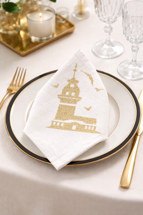 desicap Sim dokulu Keten Peçete 34x34 cm – Söz Nişan Masa Peçetesi, Davet Sof...