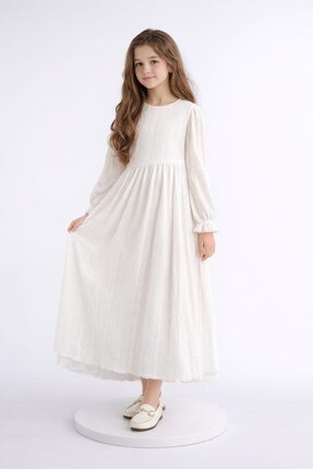 Tarz Çocuk Genç Kız Tesettür Özel Gün Elbisesi – Dantelli, Güpür Detaylı Uzun...