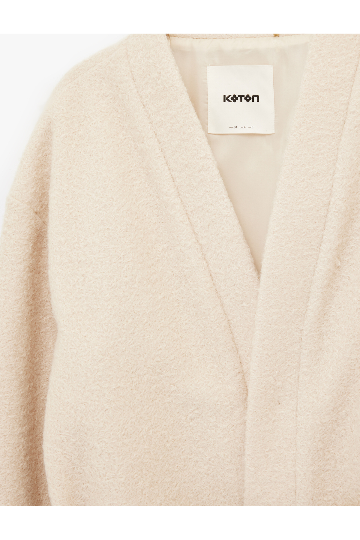 Koton  Buklet Kumaş Kemerli Cepli Kruvaze Uzun Kimono Ceket - Görsel 3