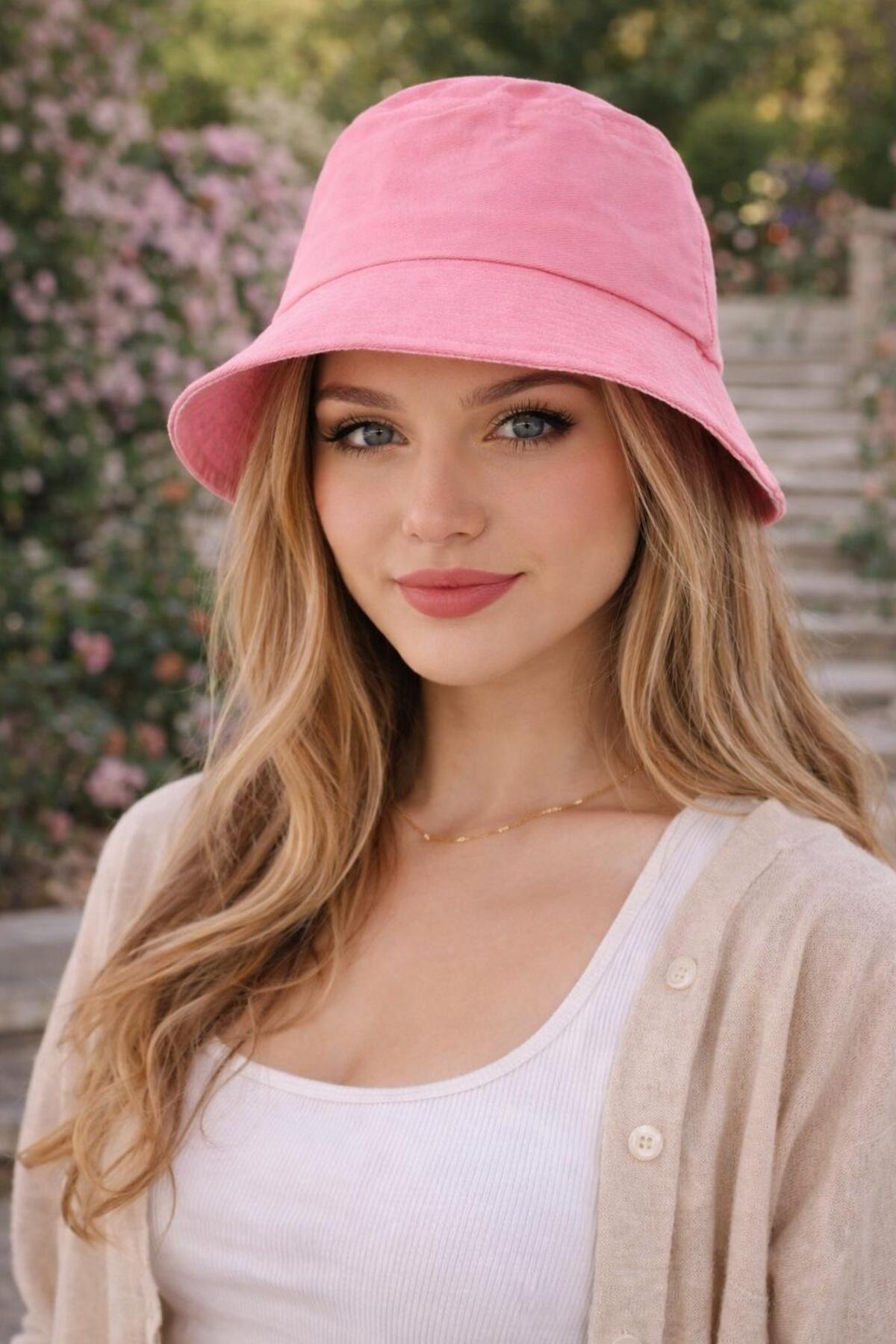 Wearflawless Kadın Pembe Bucket Şapka, Yazlık Kova Şapka, Günlük Bucket/Fisher Şapka