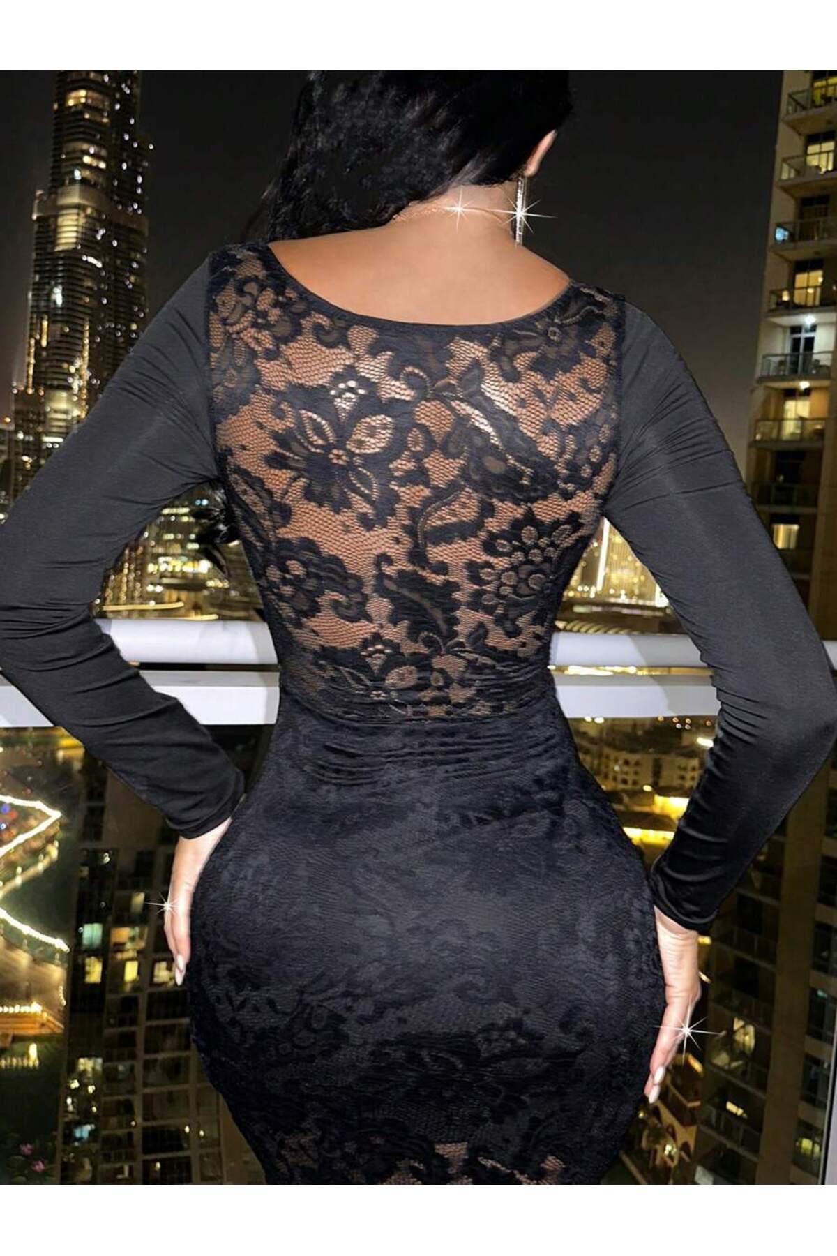 randevu  Cuplu Dantel Detaylı Mini Yırtmaçlı Elbise - Görsel 5