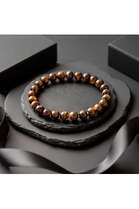 GTD Kaplan Gözü Doğal Taş Erkek Bileklik 6mm Küre Kesim Lastikli Hediyelik Ak...