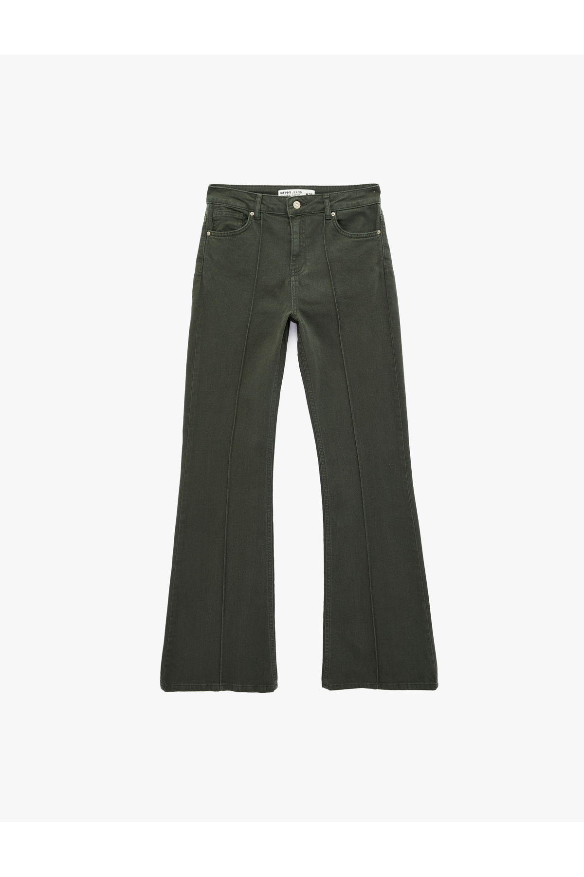 Koton Pamuklu Cepli Düğmeli Dar Kesim İspanyol Paça Denim Pantolon - Flare Jeans görsel 4