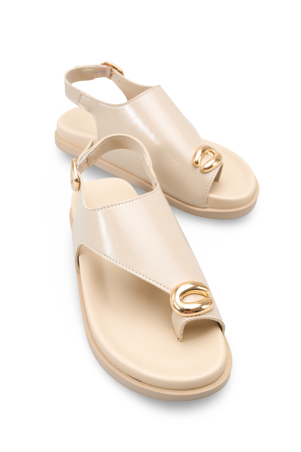 Women's Beige Flat Comfortable Sole Stylish Casual Sandals with Flip-Flops
