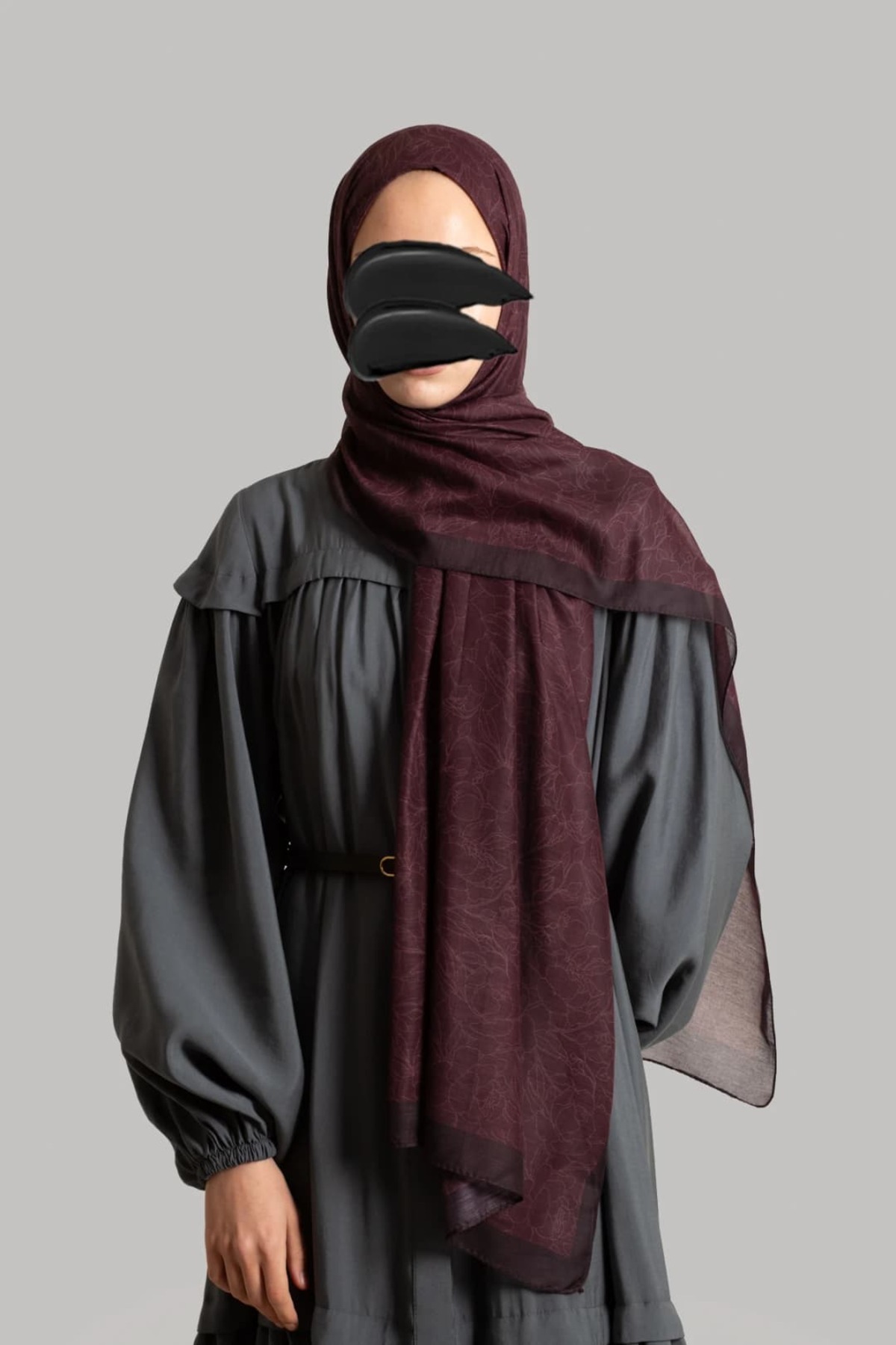 Line Garden Patterned Cotton Shawl - Damson