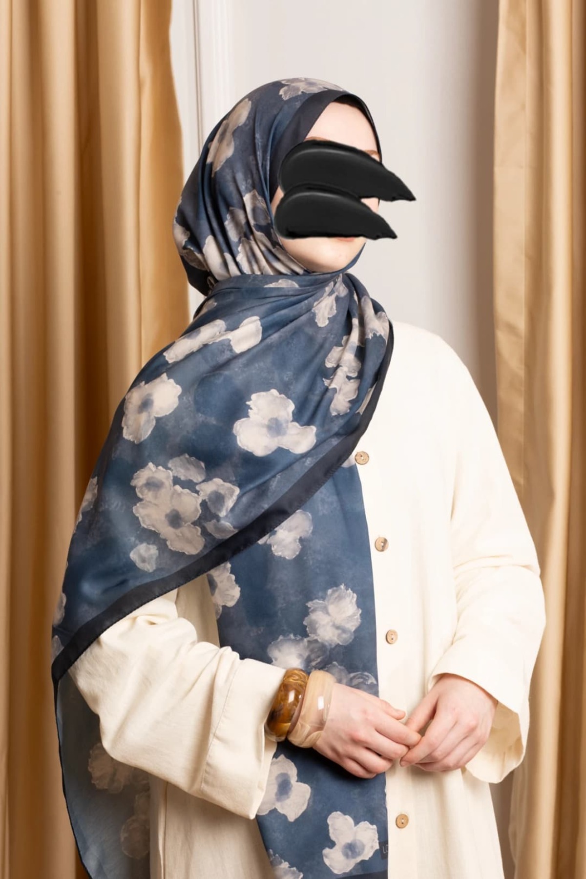 Emare  Güz Serenadı Desenli Soft Şal - Mavi - Görsel 4