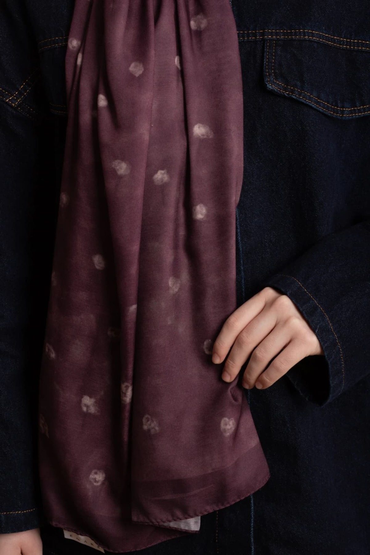Remote Garden Patterned Soft Shawl - Burgundy