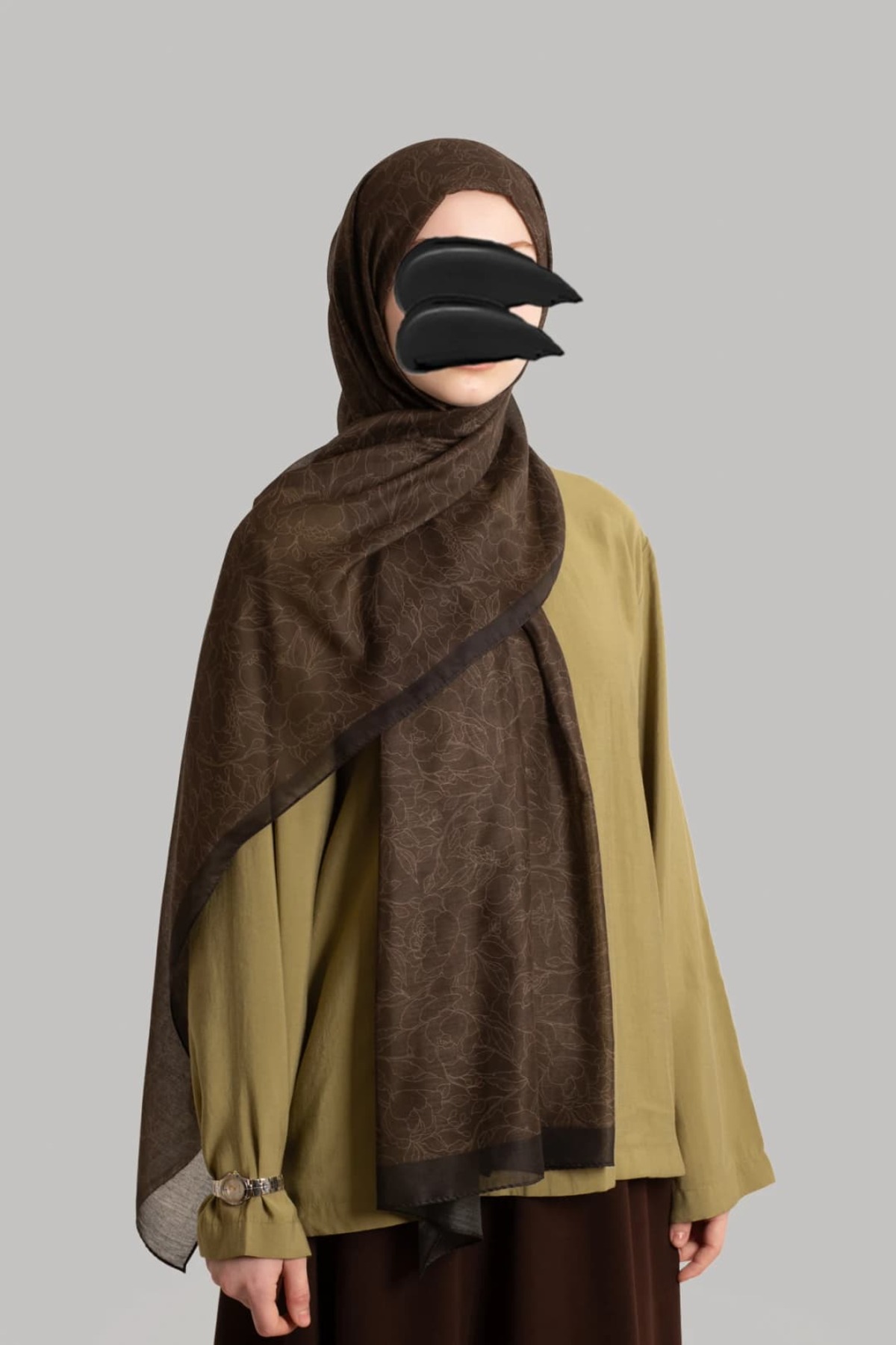 Line Garden Patterned Cotton Shawl - Khaki