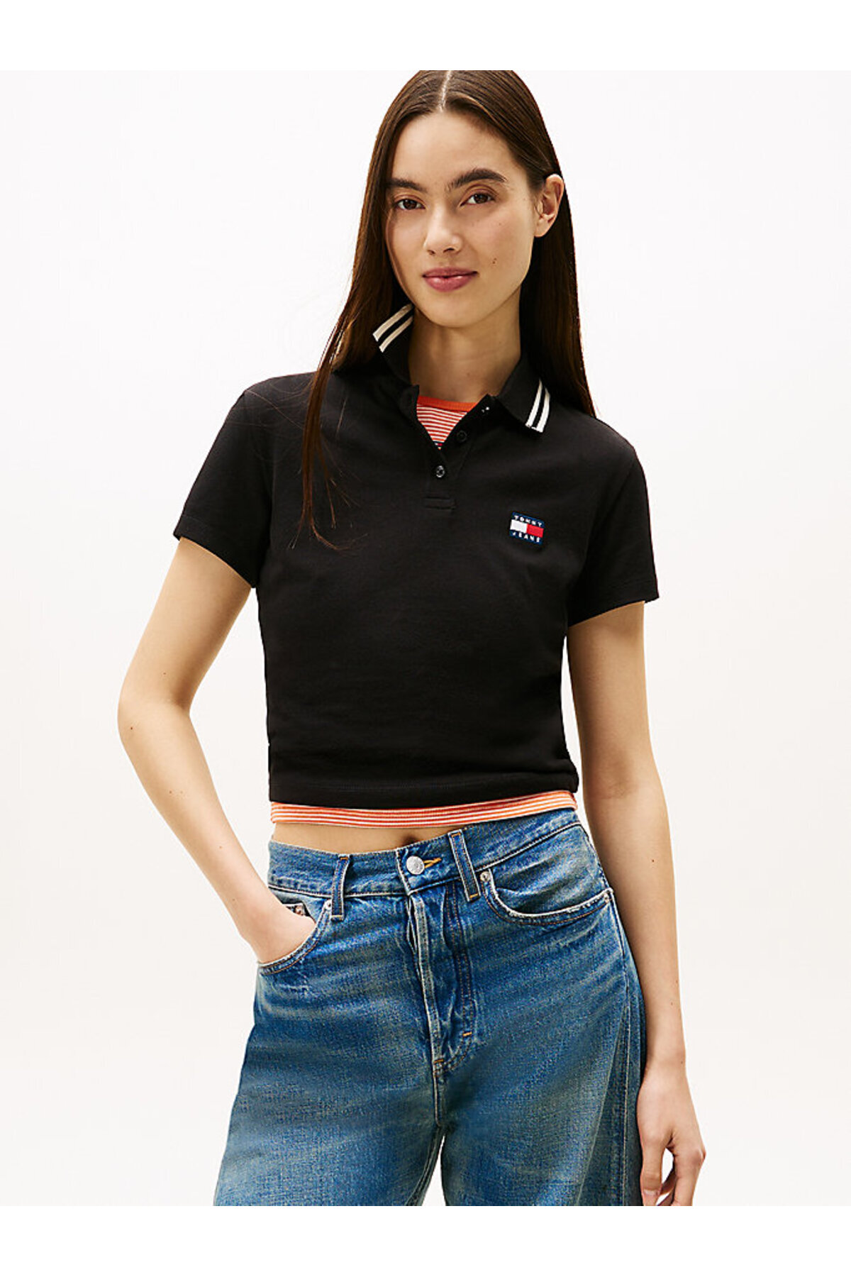 تامی هیلفیگر تی‌شرت یقه پولو زنانه TJW مدل Slim Badge S/S