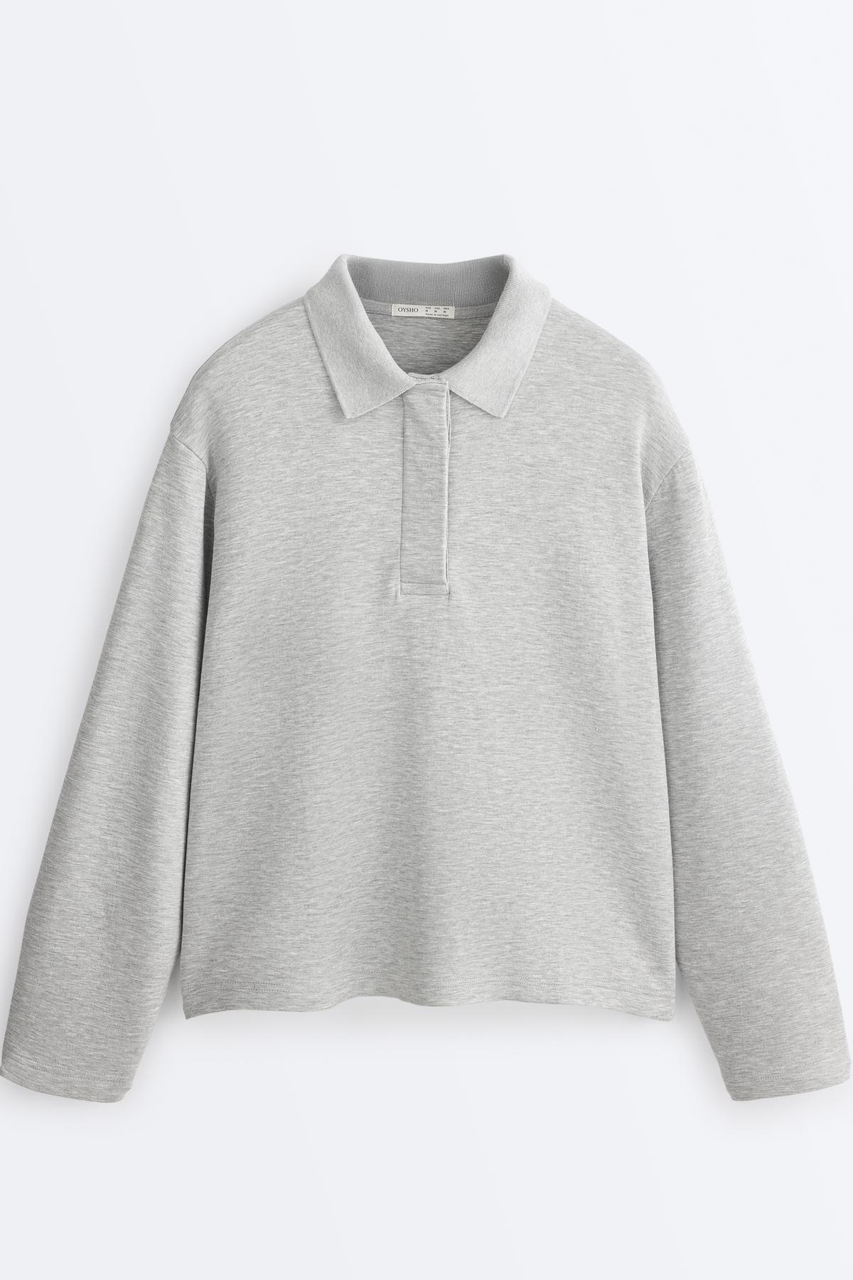 Oysho  Melanj pikeli uzun kollu polo t-shirt - Görsel 7