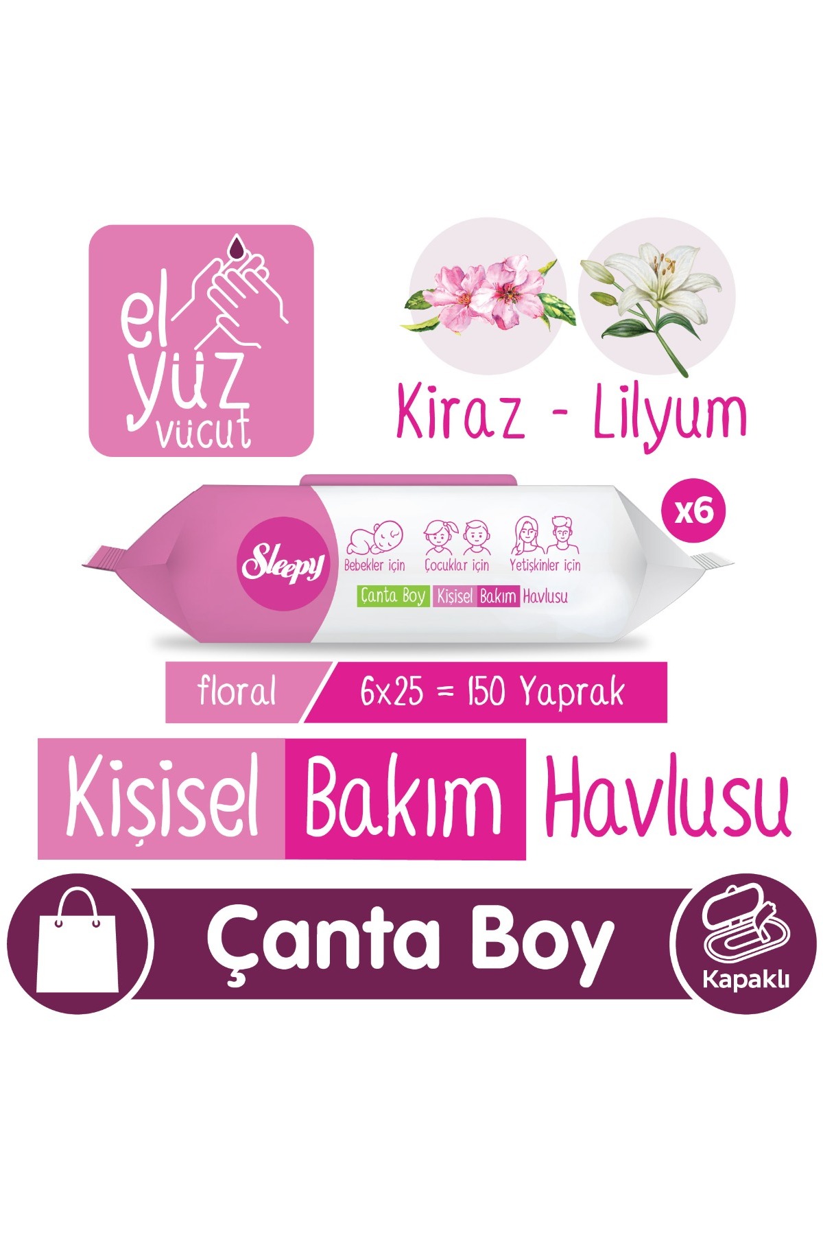 Sleepy Floral Kişisel Bakım Havlusu Çanta Boy 6x25 (150 Yaprak) - Fiyatı, Yorumları