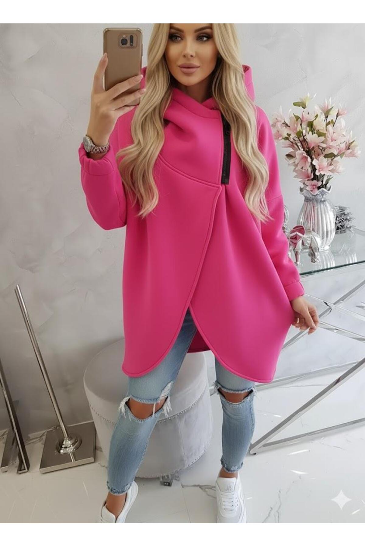 Afri Roza - Fuksija Ženska Asimetrična Bluza sa Zatvaračem Oversize kroj Sa k...