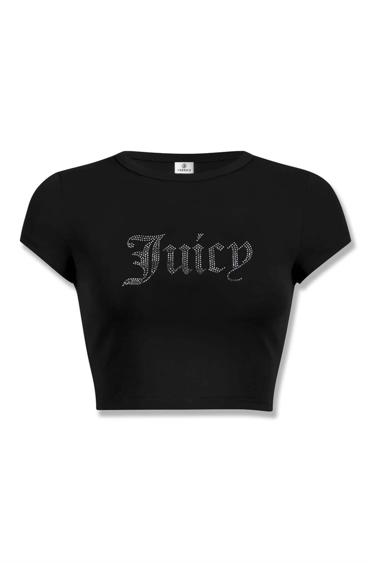 Trendiz Women's Juiciy Stone Printed Crop Black