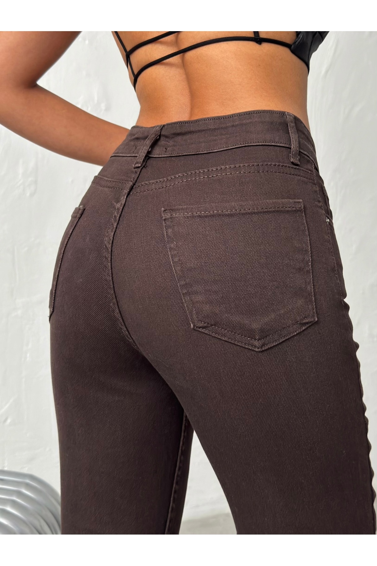 Swet Shop Jeans  Kadın Yüksek Bel Likralı Acıkahve İspanyol Paça Jean Pantolon - Görsel 8