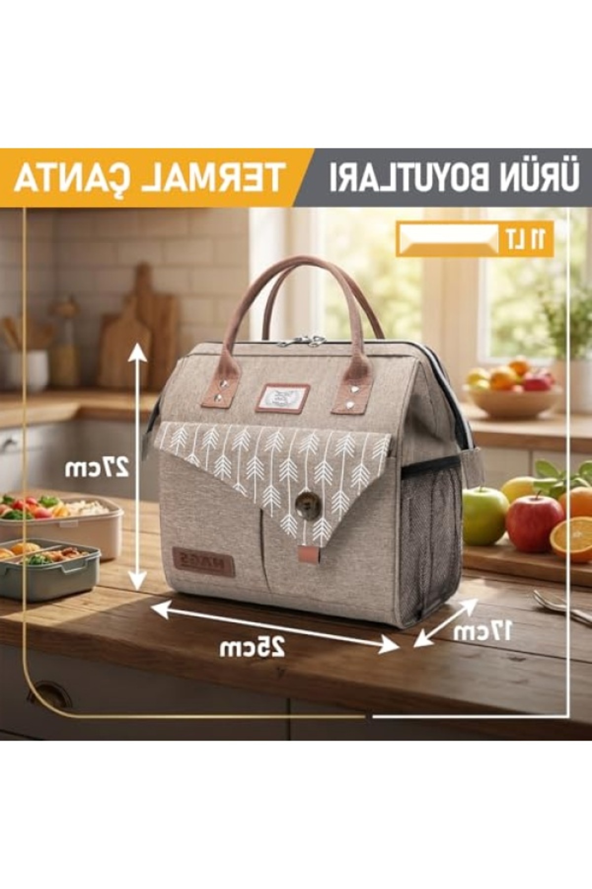 markentegra Yalıtımlı Kadın Termal Yemek Taşıma Çantası, 11L Kapasiteli, Sızdırmaz Beslenme Kutusu fotoğrafı 3 (önizleme)