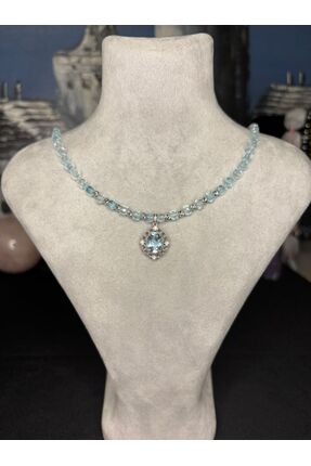 Tasarım Blue Topaz Doğal Taş 925 ayar Gümüş Gerdanlık