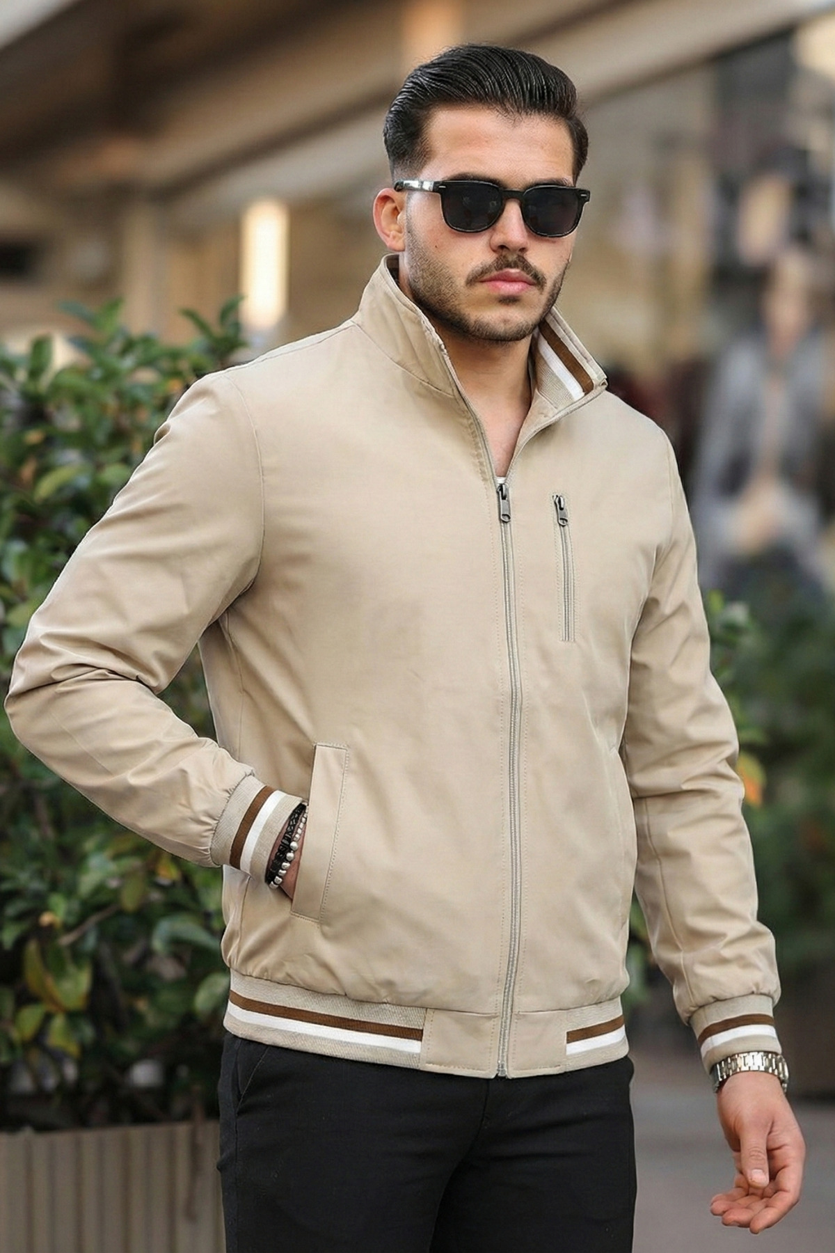 ixir  Klasik Fermuarlı Mevsimlik Erkek Mont & Ceket Krem - Görsel 6