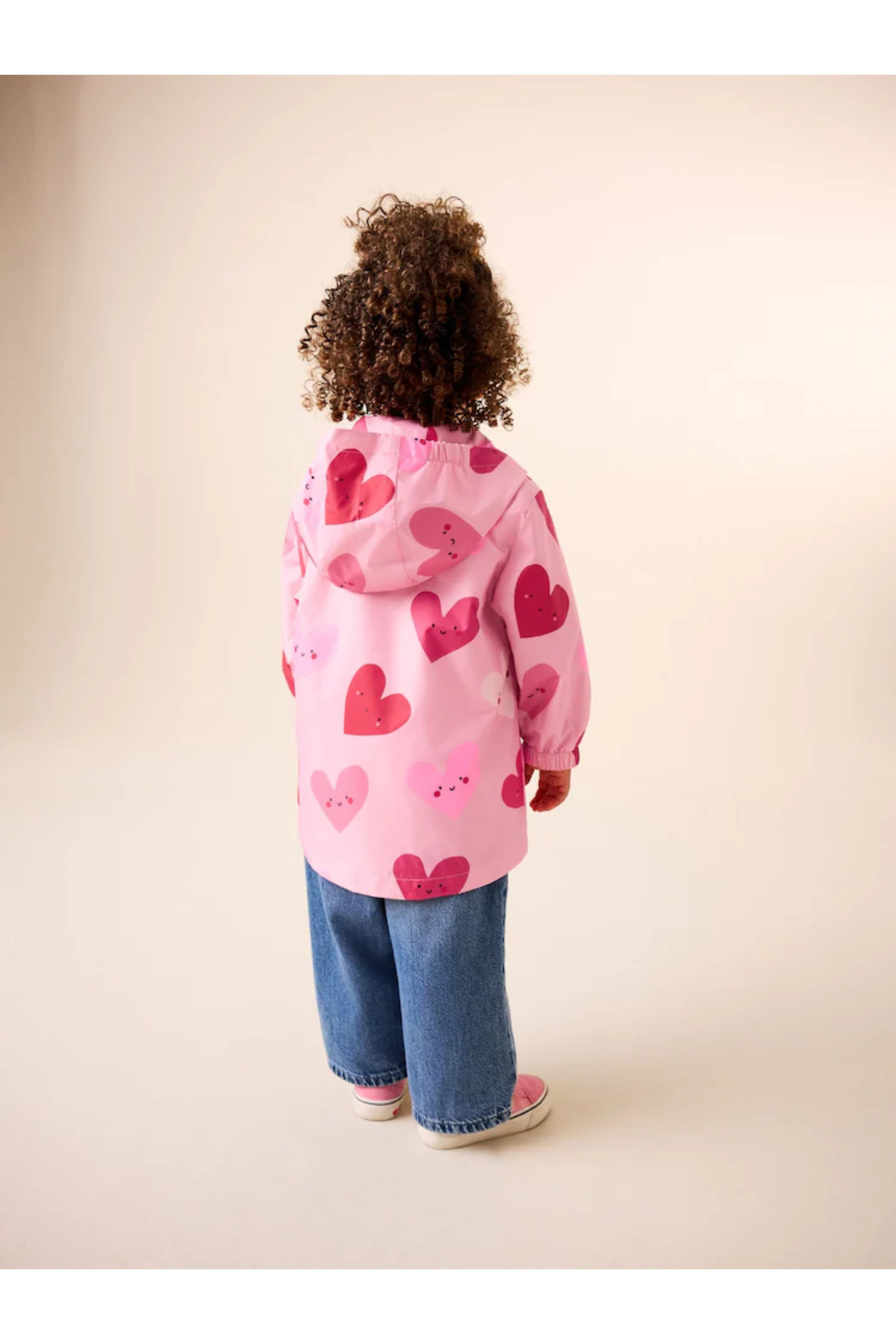 Next Baby %100 Organik Pamuk Kapüşonlu Pembe Kalp Desenli Su Geçirmez Çocuk Mont Yağmurluk ALYH47331 fotoğrafı 2 (önizleme)