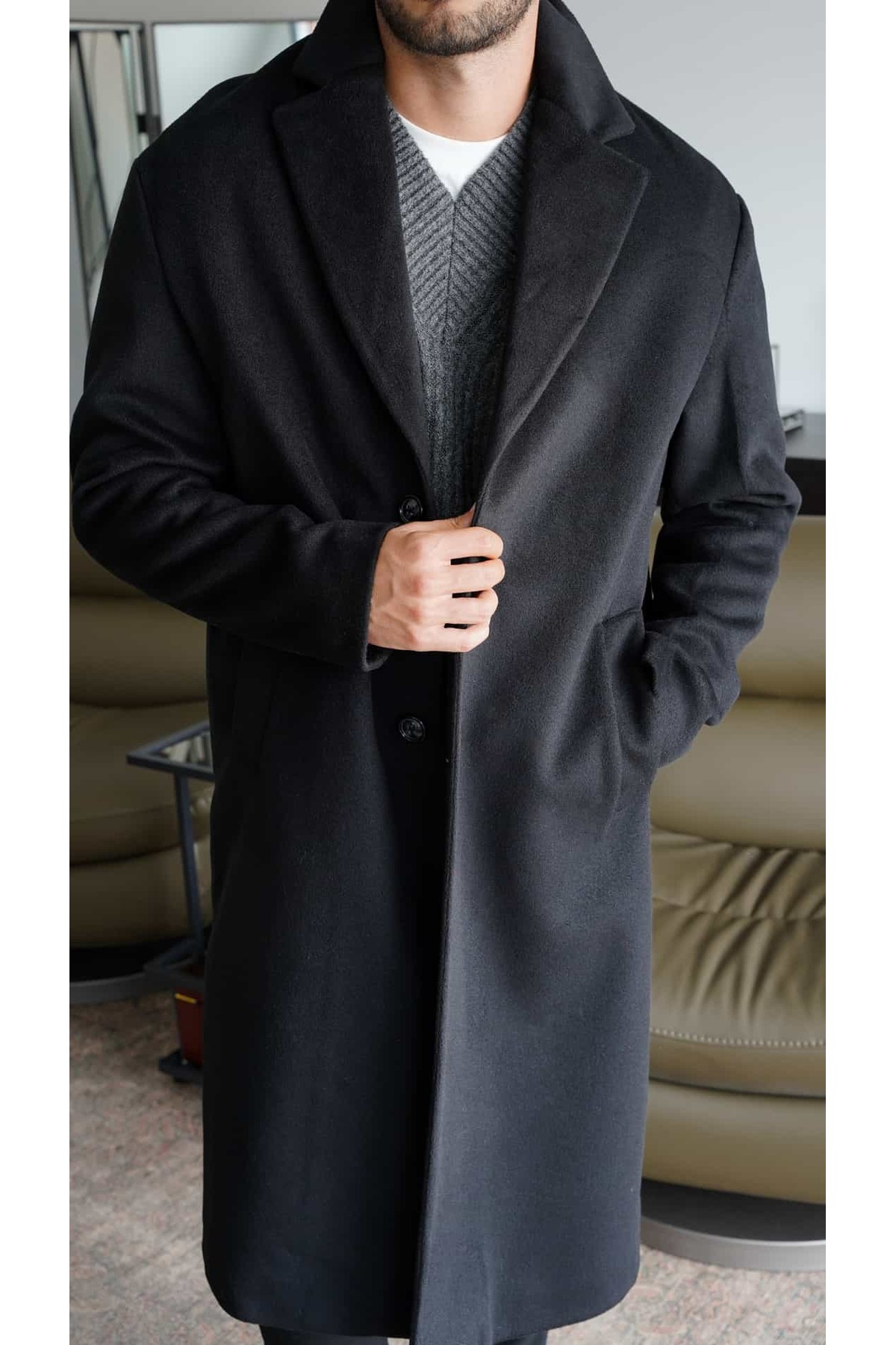 Atelier Old Money  Wool Blend Classic Overcoat Siyah Kaban FW5822 - Görsel 2