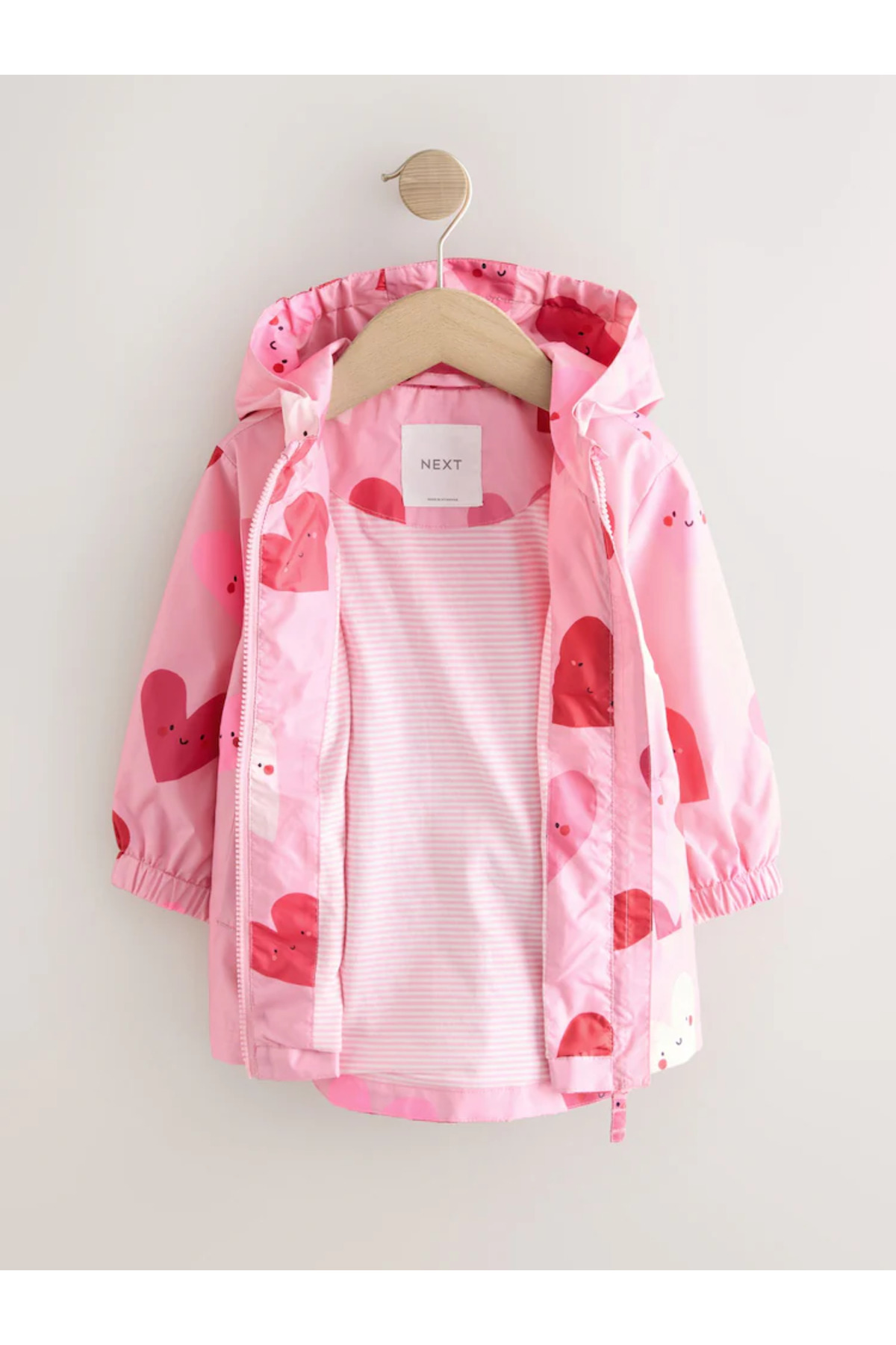 Next Baby %100 Organik Pamuk Kapüşonlu Pembe Kalp Desenli Su Geçirmez Çocuk Mont Yağmurluk ALYH47331 fotoğrafı 4 (önizleme)