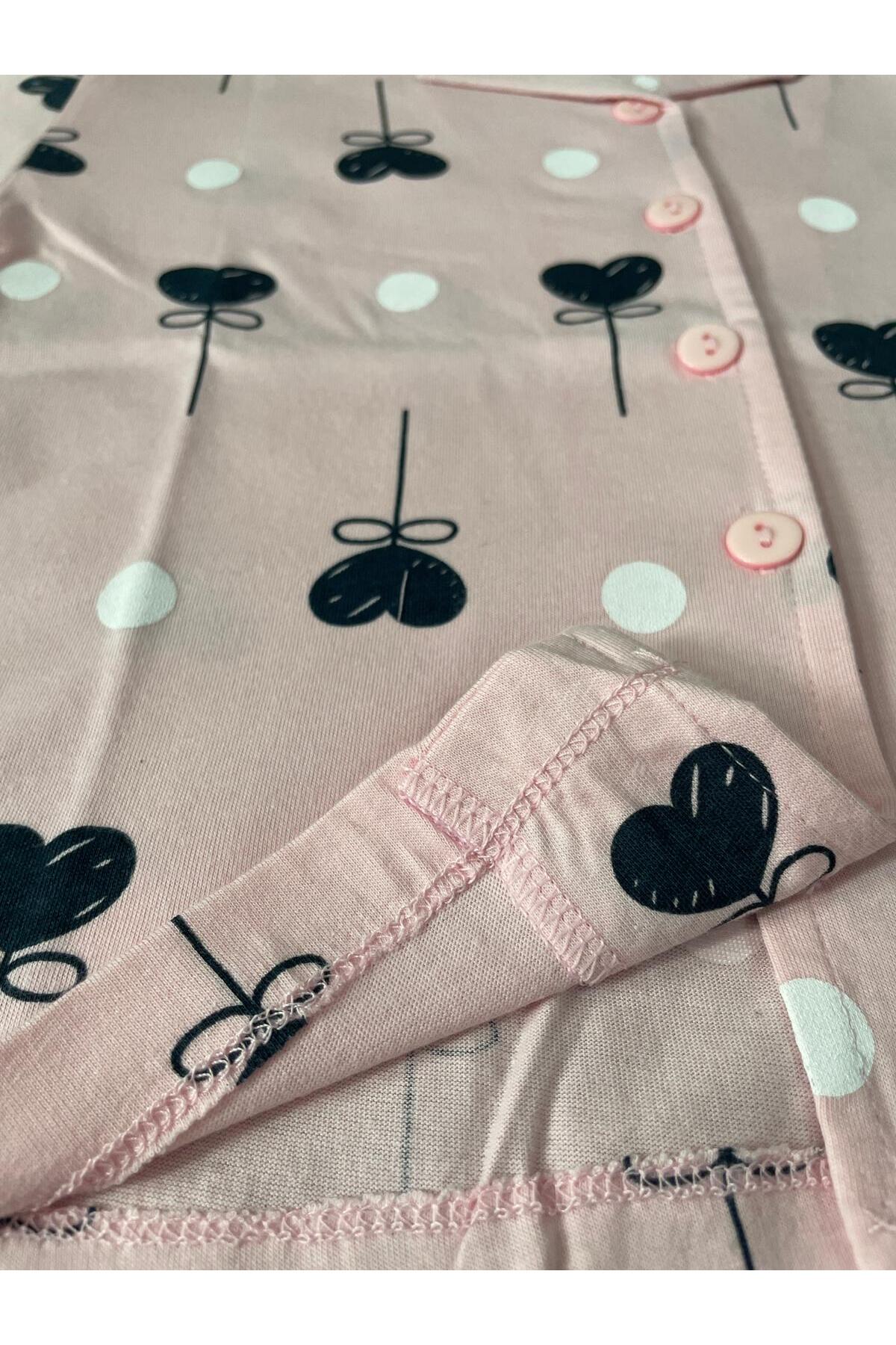 byalisdmr KIZ ÇOCUK PİJAMA TAKIMI PEMBE %100 PAMUK SÜPREM KUMAŞ KALP DESEN KISA KOLLU GÖMLEK YAKA fotoğrafı 4 (önizleme)