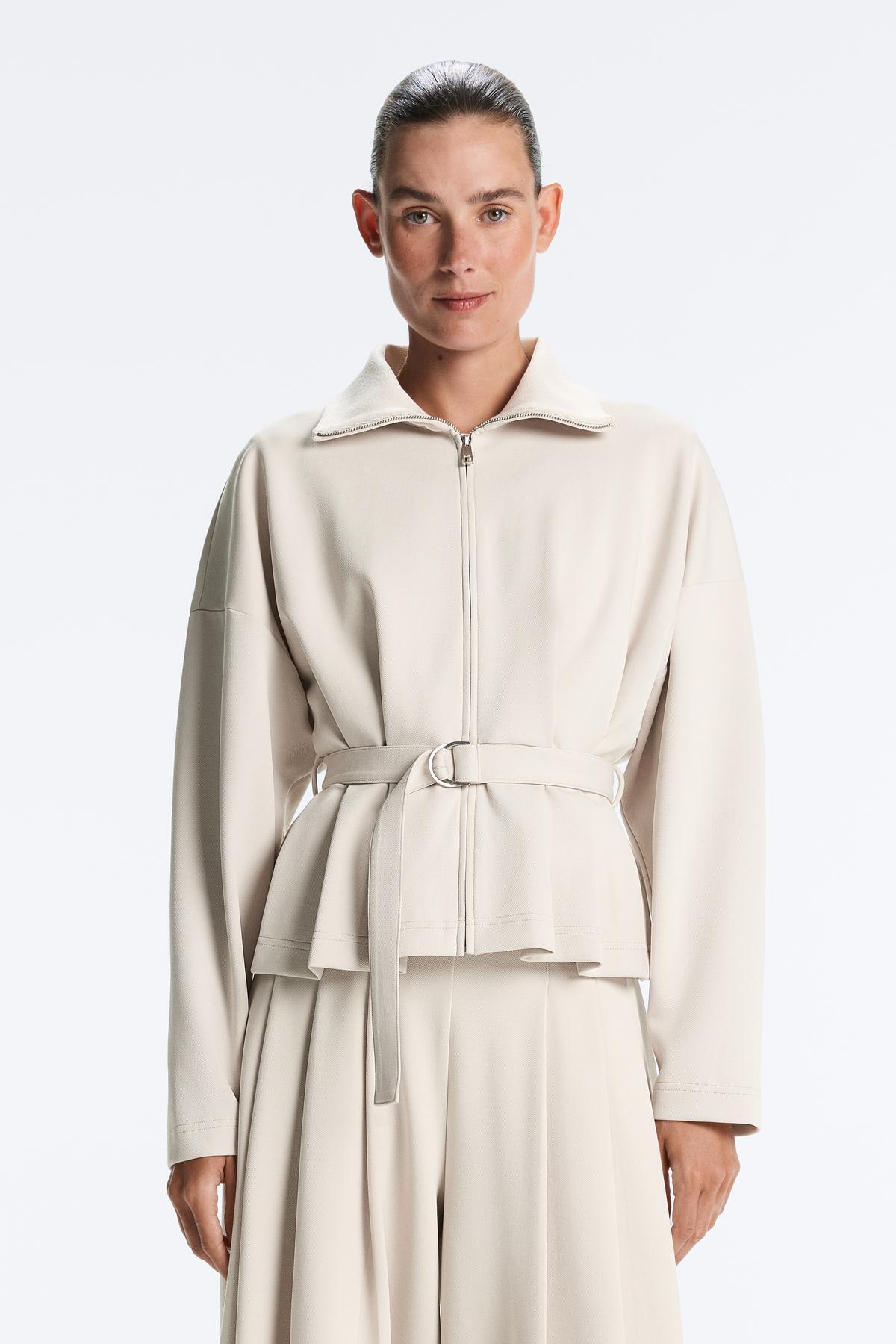 Cotton pleat detailed pique jacket