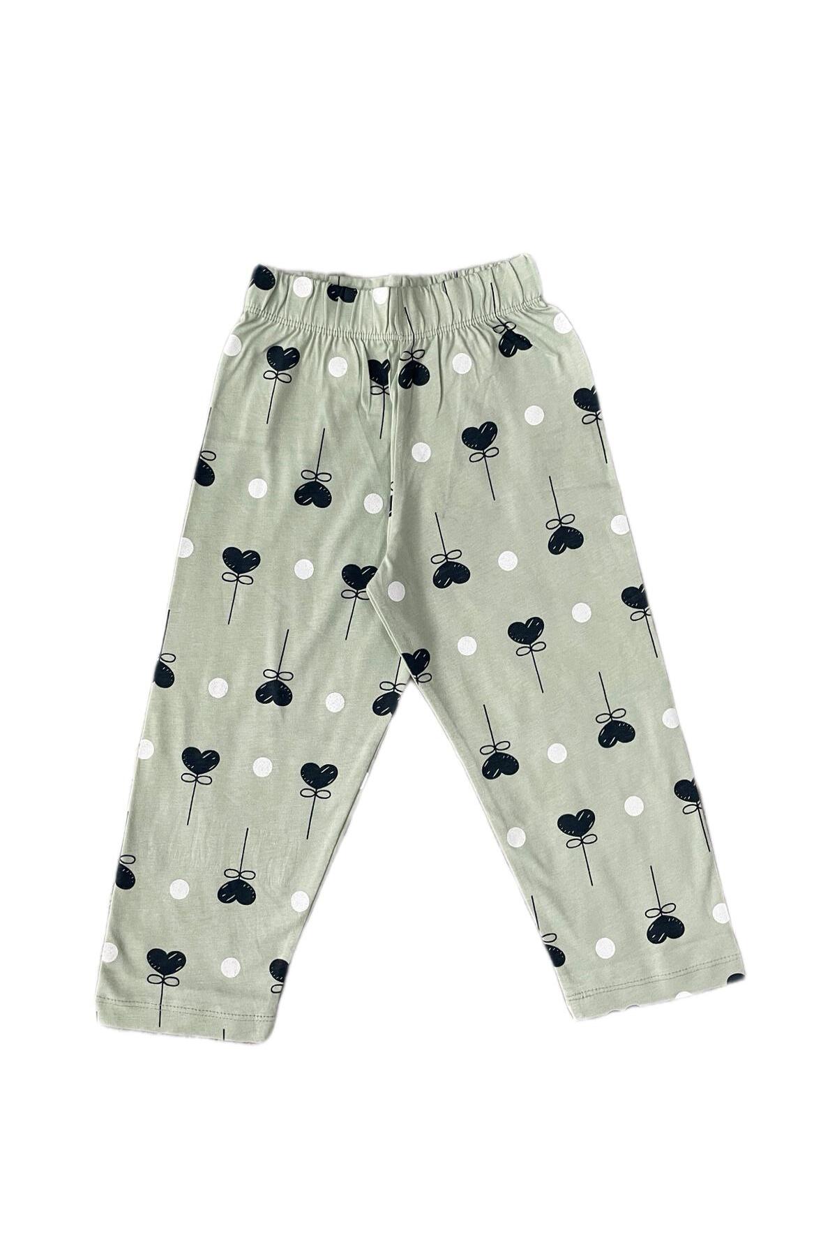 byalisdmr KIZ ÇOCUK PİJAMA TAKIMI YEŞİL %100 PAMUK SÜPREM KUMAŞ KALP DESEN KISA KOLLU GÖMLEK YAKA fotoğrafı 6 (önizleme)