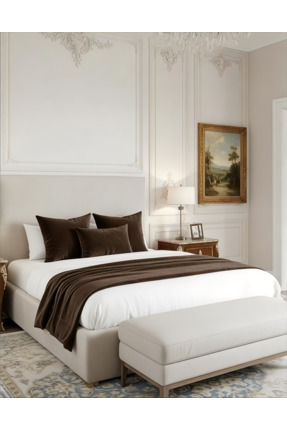 FARCY 3'lü Kadife Kumaş Dekoratif Yatak Runner & 2li İç Dolgulu Kare Yastık K...