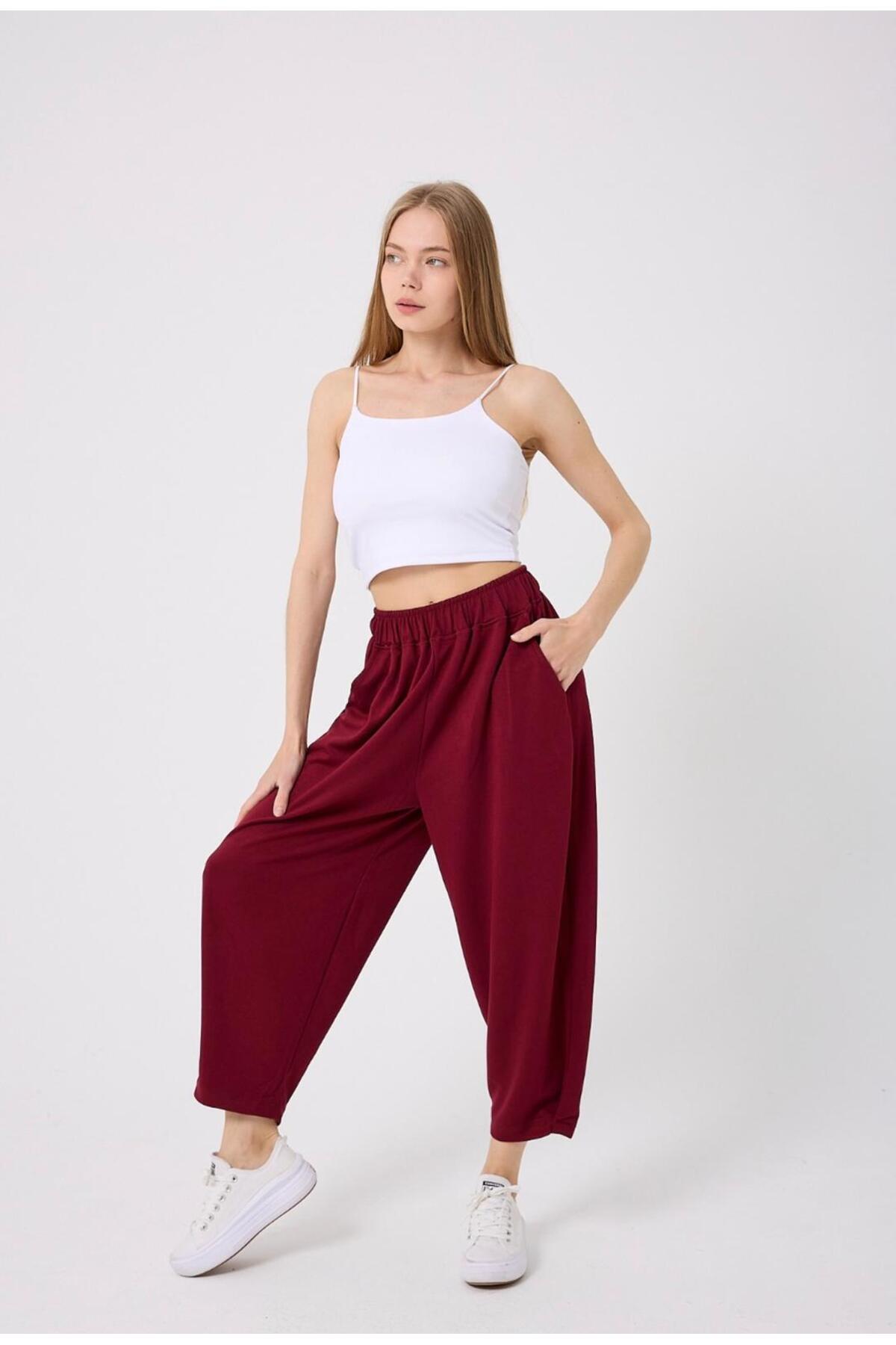 Yeni Sezon Şalvar Pantolon – Siyah, Bordo, Haki Renk Seçenekli Rahat Kesim Kadın Pantolon