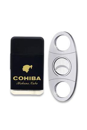 COHİBA Plastik Jet Alev Puro Çakmağı Metal Kesici Seti Siyah