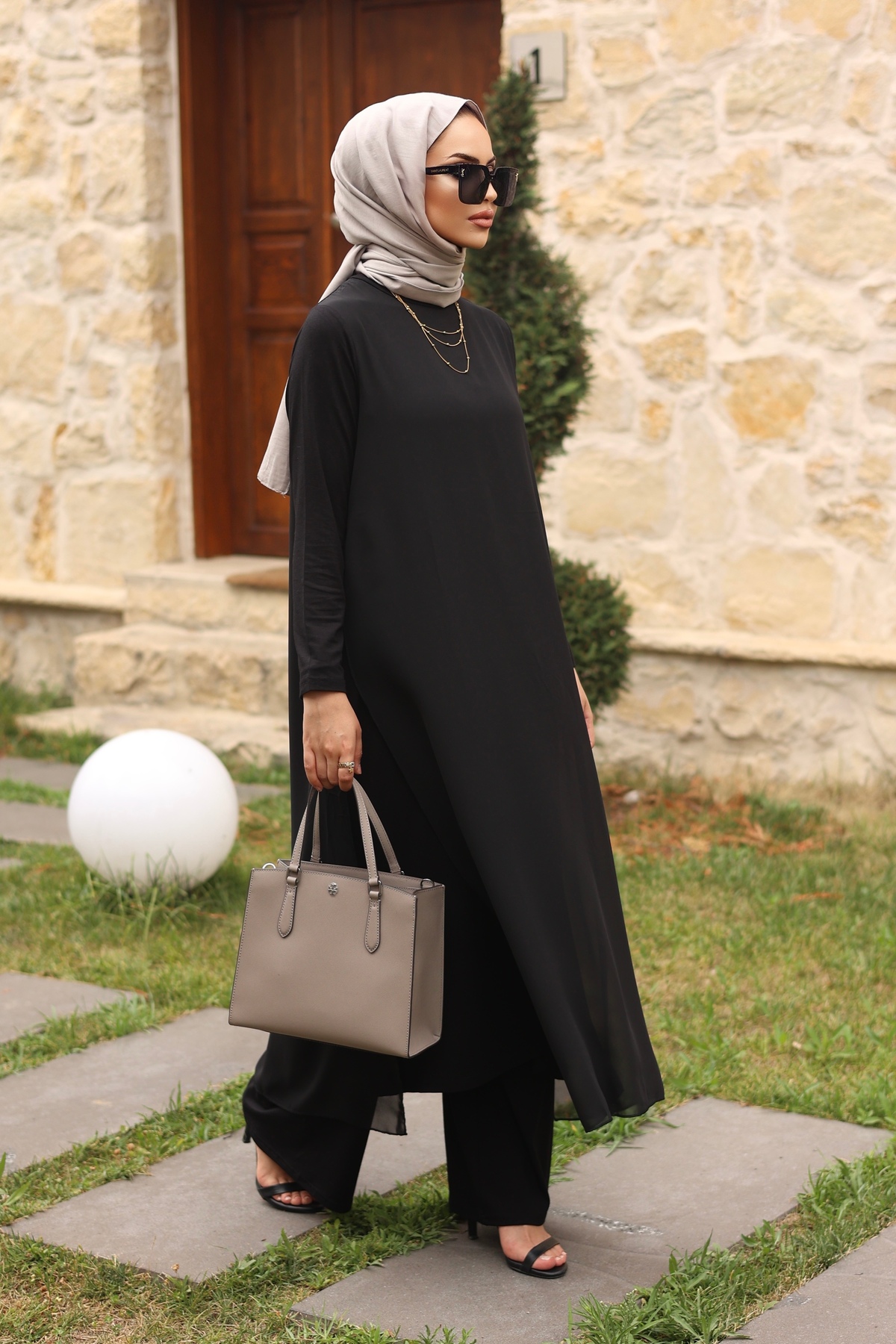 Mürdüm butik Pamuk/Viskon ve Şifon Kumaşlı İkili Takım-Siyah görsel 4