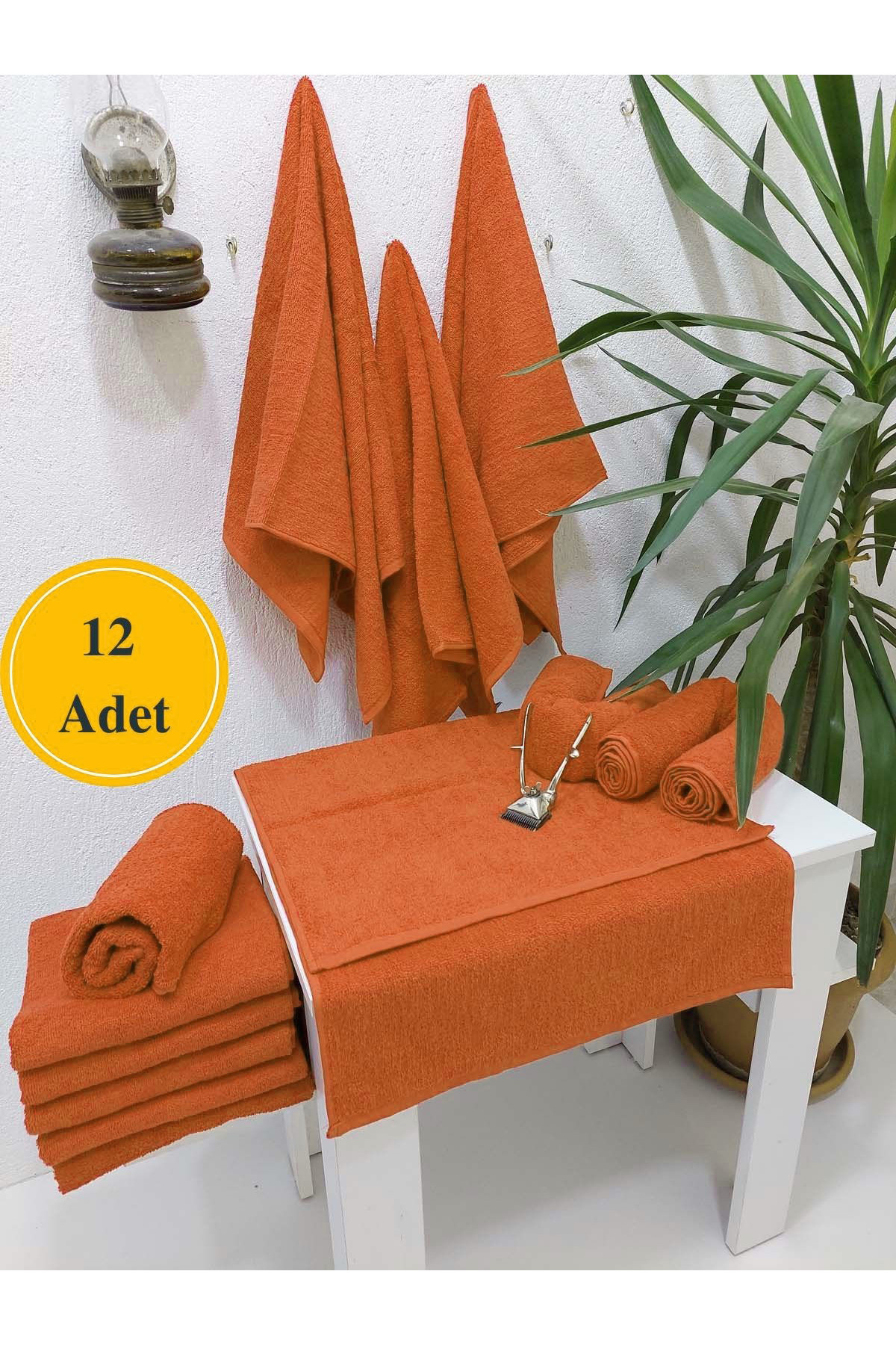 12-Piece Orange Hairdresser Barber Towel 50x90 | Professional Hair Drying Towel Economic Set