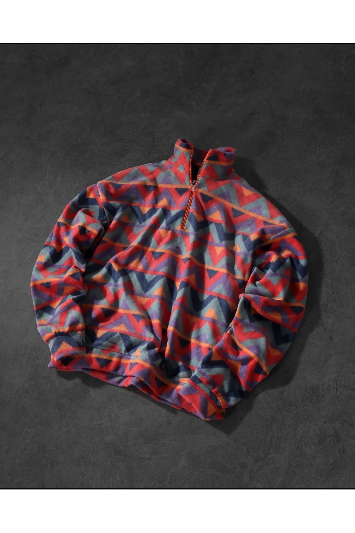 Zigzag Desenli Polar Oversize Günlük Kullanım Sweatshirt – Yumuşak Dokulu, Sıcak Tutan, Rahat Kalıp — بنفش SWT-6743 — تصویر 2 از 4