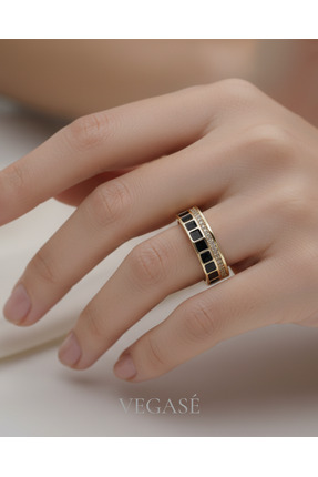 Vegase Vespera Siyah Mineli Taşlı Ayarlanabilir Yüzük