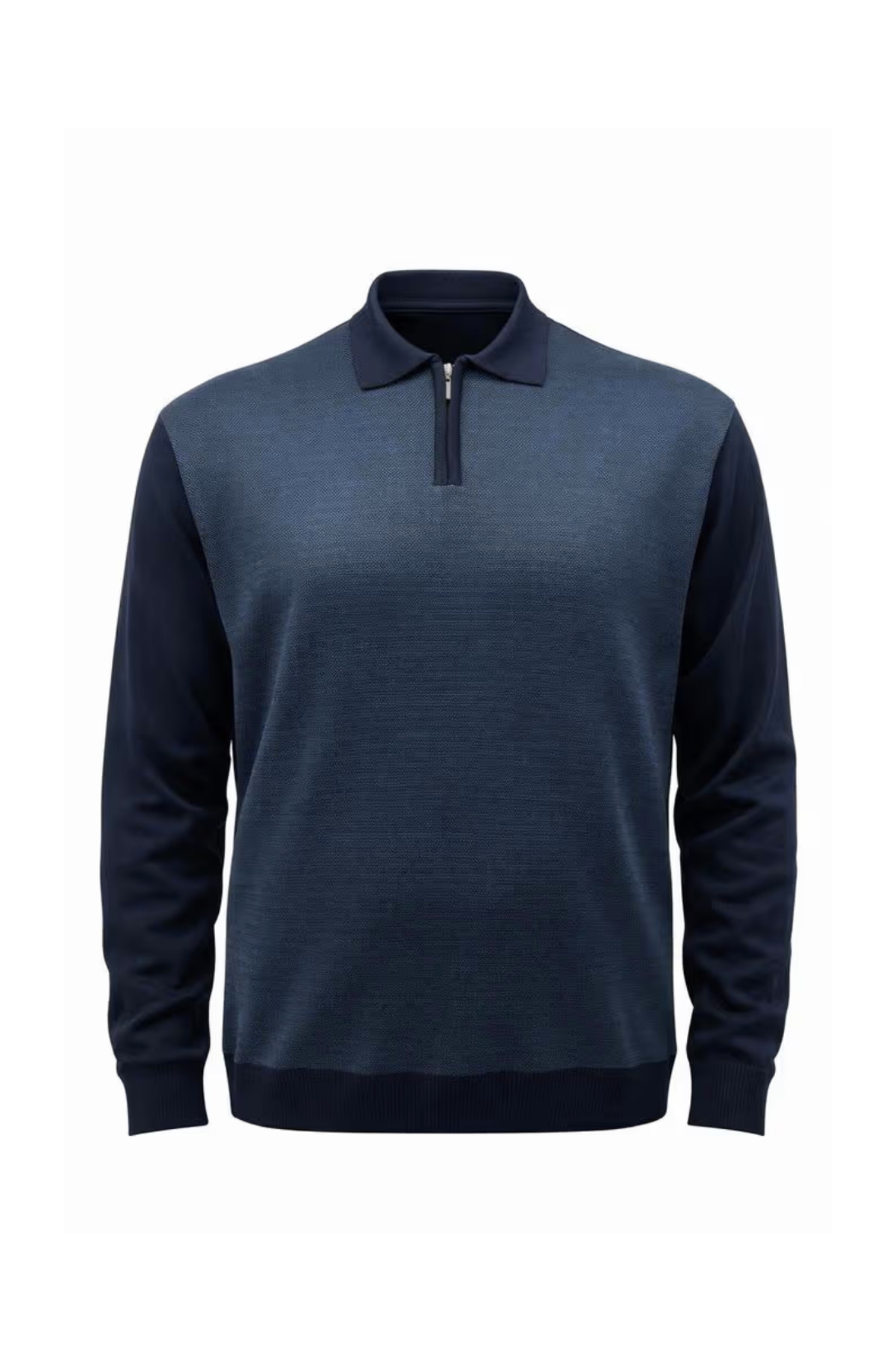 BattalModa Erkek Büyük Beden Lacivert Polo Yaka Fermuarlı Triko Kazak 5XL-6XL-7XL-8XL görsel 4