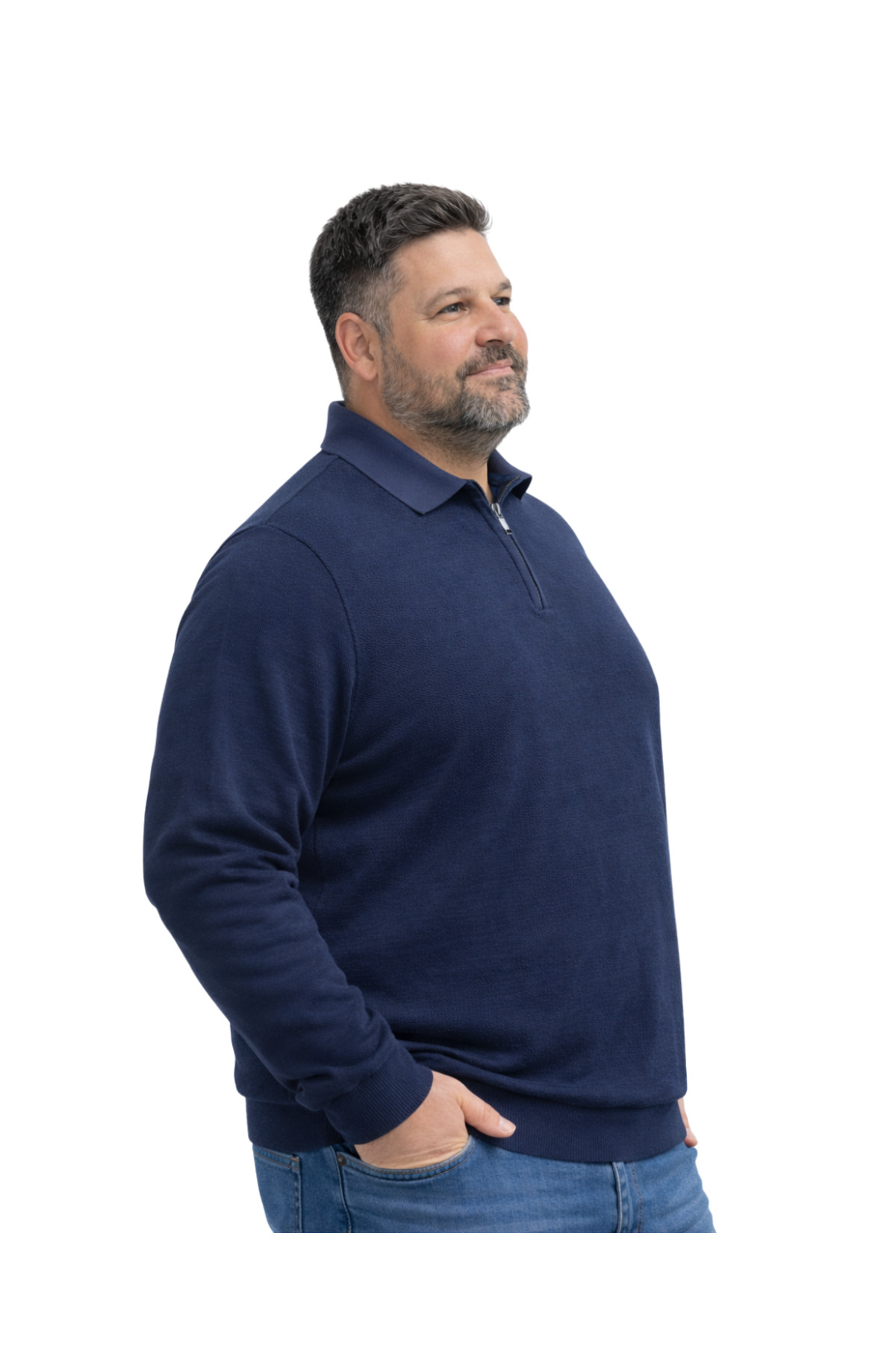BattalModa Erkek Büyük Beden Melanj Lacivert Polo Yaka Fermuarlı Triko Kazak 5XL-6XL-7XL-8XL görsel 2