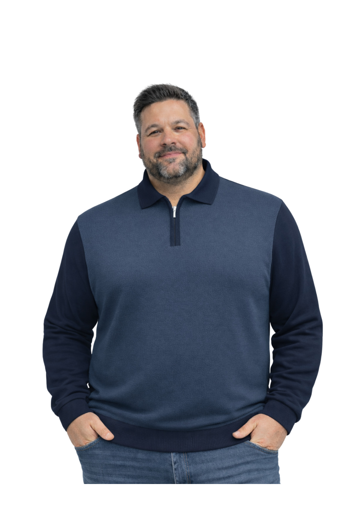 BattalModa Erkek Büyük Beden Lacivert Polo Yaka Fermuarlı Triko Kazak 5XL-6XL-7XL-8XL