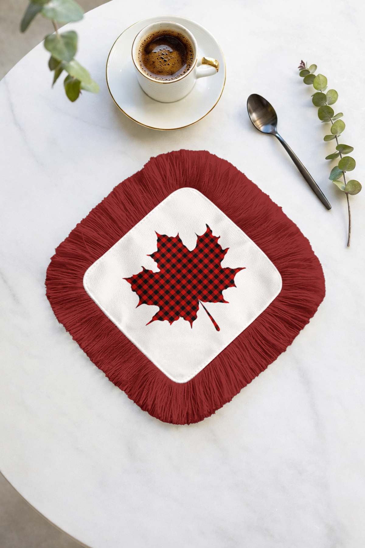 Red Plaid Fringe Napkin - Retro Style Black Red Fringe Coaster Napkin