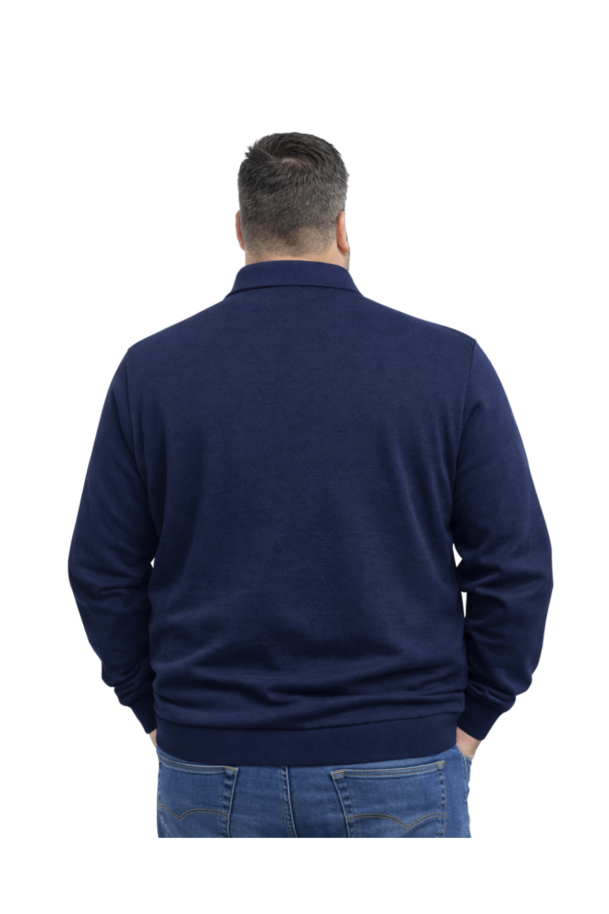 BattalModa Erkek Büyük Beden Melanj Lacivert Polo Yaka Fermuarlı Triko Kazak 5XL-6XL-7XL-8XL görsel 3