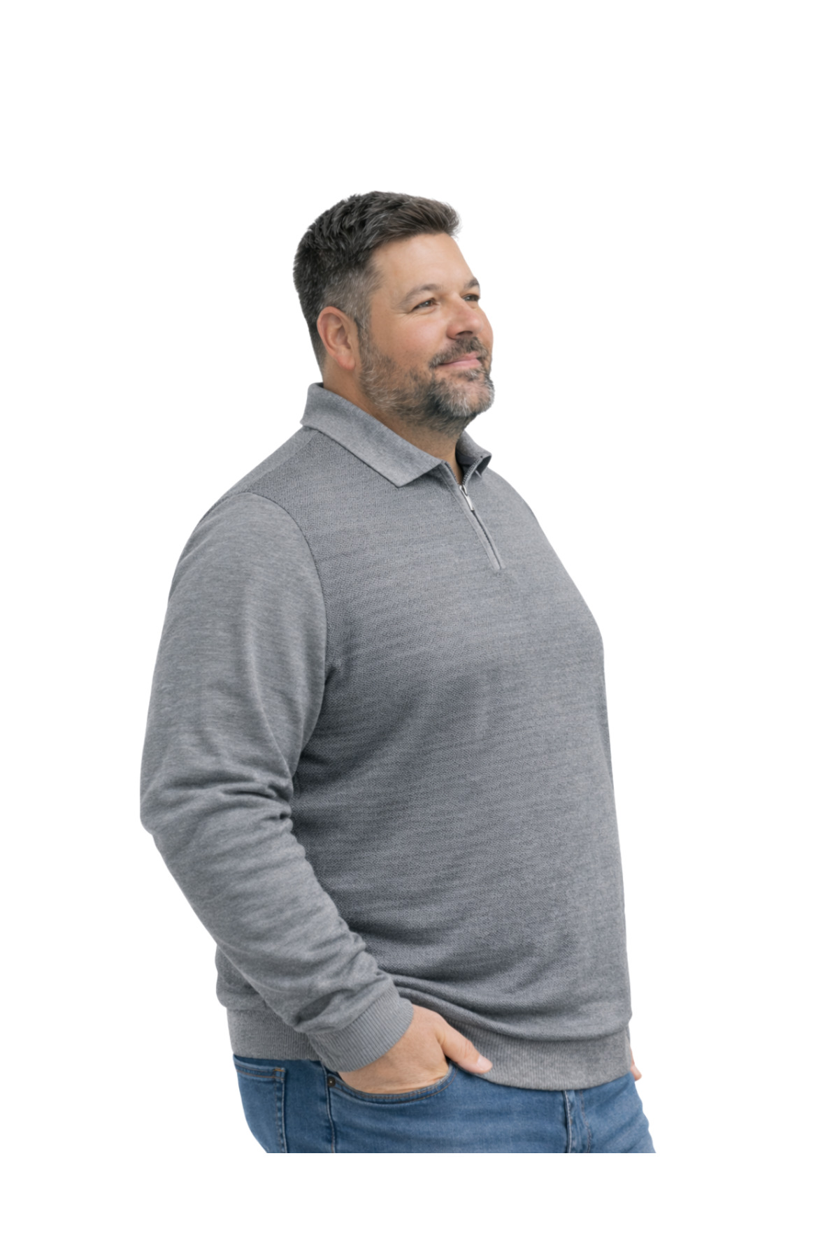 BattalModa Erkek Büyük Beden Gri Polo Yaka Fermuarlı Triko Kazak 5XL-6XL-7XL-8XL görsel 2