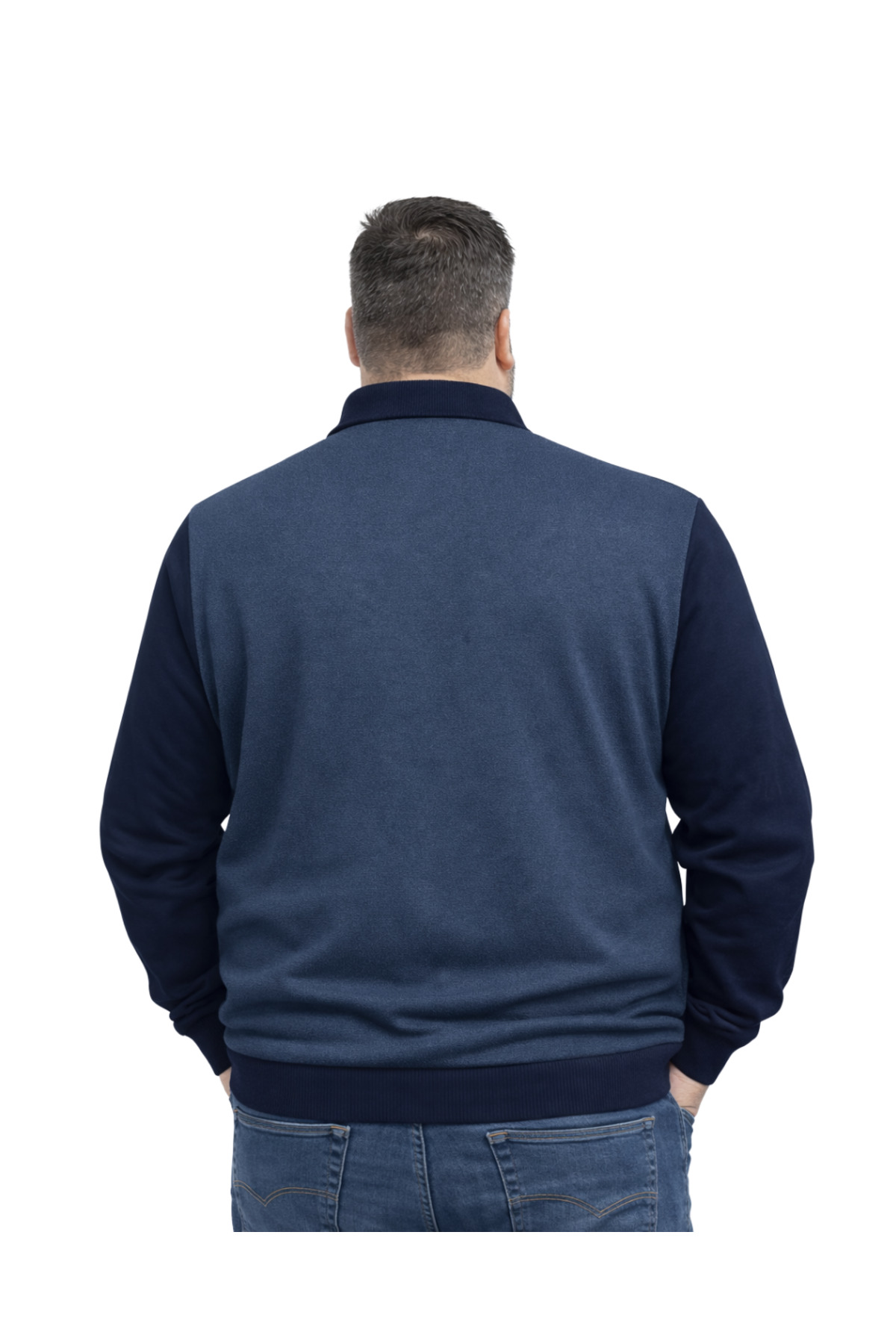 BattalModa Erkek Büyük Beden Lacivert Polo Yaka Fermuarlı Triko Kazak 5XL-6XL-7XL-8XL görsel 3