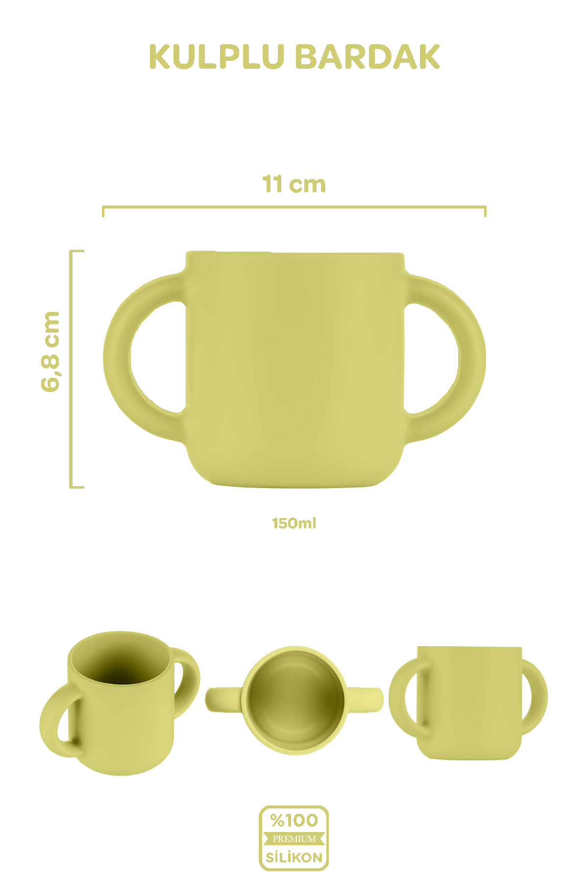 Moki Silikon Beslenme Seti 4'lü Pond Yeşil / Mama Önlüğü, Mama Tabağı, Bandırma Kaşığı, Kulplu Bardak fotoğrafı 6 (önizleme)