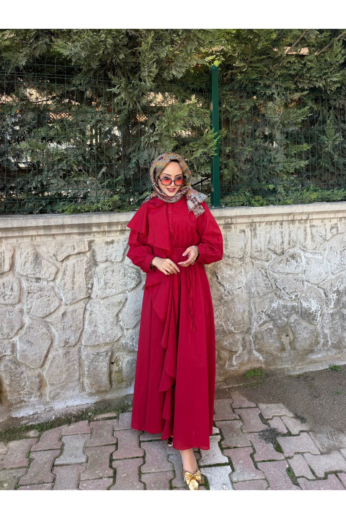 Volan Fırfırlı Tesettür elbise