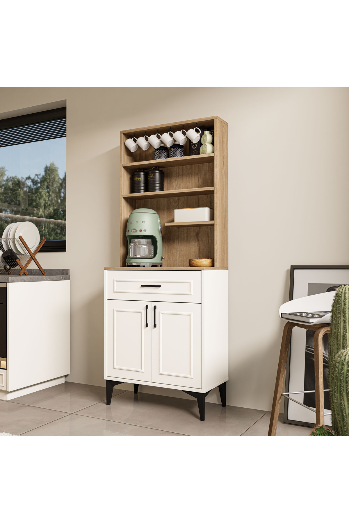 Mezza 5240 MIVA 69 cm Kahve Köşesi (Çıtalı) Çok Amaçlı Dolap Kiler