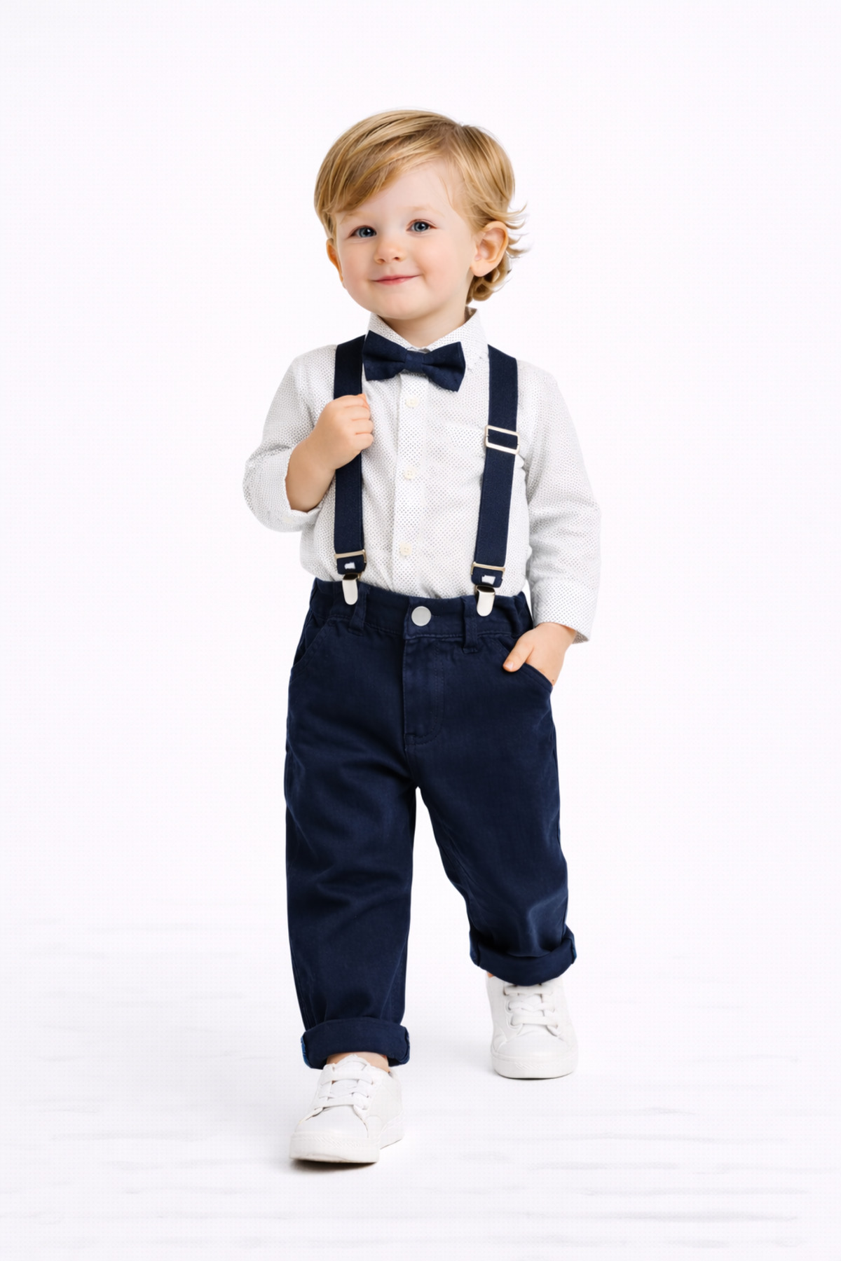 Chicsy Baby Erkek Bebek Askılı Pantolon Takım Papyonlu Şık Çocuk Kombin fotoğrafı 7 (önizleme)