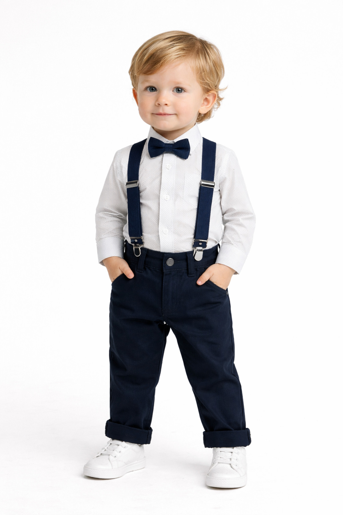 Chicsy Baby Erkek Bebek Askılı Pantolon Takım Papyonlu Şık Çocuk Kombin fotoğrafı 2 (önizleme)