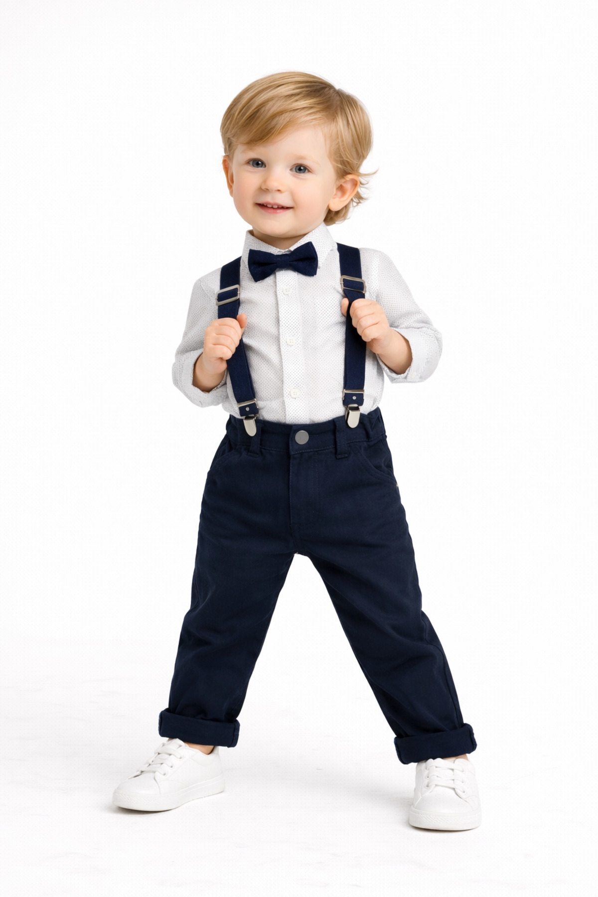 Chicsy Baby Erkek Bebek Askılı Pantolon Takım Papyonlu Şık Çocuk Kombin fotoğrafı 5 (önizleme)