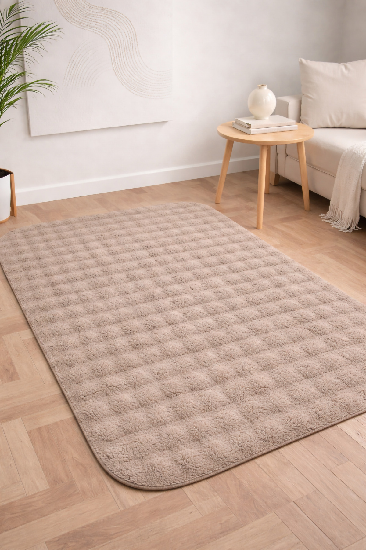 Bubble Plush Carpet Brown Anti-Slip Base, Stain Resistant, Soft Textured Modern Carpet