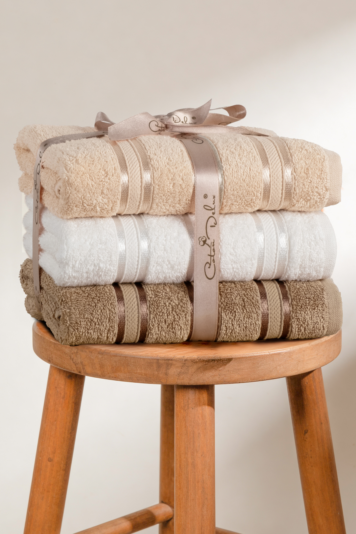 Pera 3-Piece 100% Cotton Towel Set | Hand, Face-Hair Towel | Bagged, Dowry, Gift| 50x90 cm